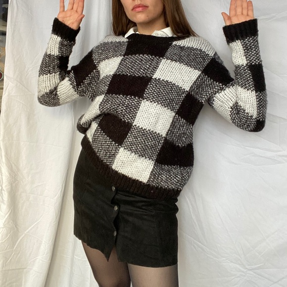 Black and white checkered knitted sweater H&M - Picture 1 of 11